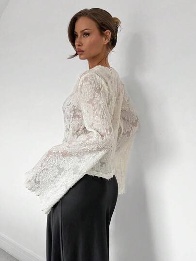 Almamuse بلوزة ذات أكمام على شكل جرس ملونة أنيقة وأنثوية وأنيقة