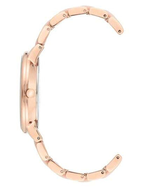 Anne Klein ساعة الأنيقة للنساء ذات الإطار الوردي الذهبي والإسورة القابلة للتعديل من الراتنج الوردي والقرص الأم اللؤلؤي الوردي الفاتح الدائري التناظري مقاومة للماء، موديل AK/1412PKRG