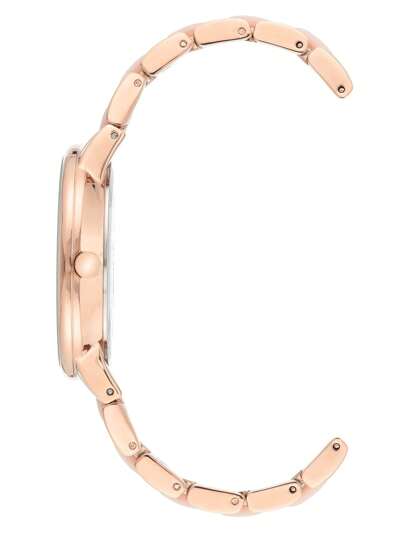 Anne Klein ساعة الأنيقة للنساء ذات الإطار الوردي الذهبي والإسورة القابلة للتعديل من الراتنج الوردي والقرص الأم اللؤلؤي الوردي الفاتح الدائري التناظري مقاومة للماء، موديل AK/1412PKRG