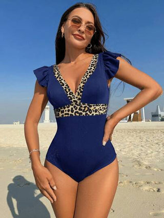 مايوه حريمي قطعة واحدة Swim بدلة سباحة قطعة واحدة للنساء مع بقع جلد الفهد ولربطة أمامية