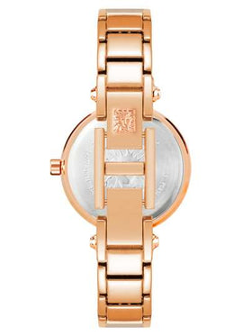 Anne Klein ساعة سوار ذهبية وردية اللون بحجر كوارتز للنساء، ساعة فاخرة مرصعة بالماس مع قرص من صدف اللؤلؤ الوردي الفاتح، ساعة أنيقة للاستخدام اليومي، هدية ساعة أنيقة للسيدات، AK/1980BMRG