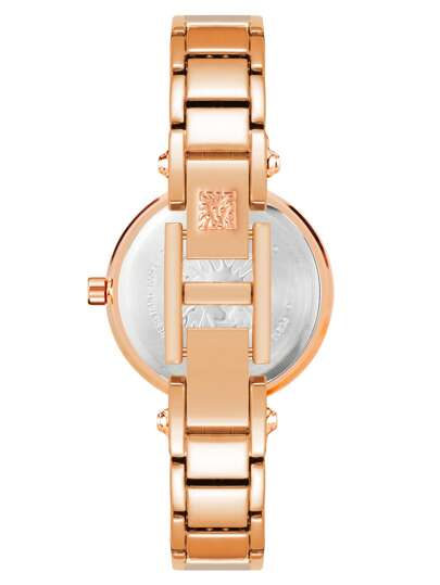 Anne Klein ساعة سوار ذهبية وردية اللون بحجر كوارتز للنساء، ساعة فاخرة مرصعة بالماس مع قرص من صدف اللؤلؤ الوردي الفاتح، ساعة أنيقة للاستخدام اليومي، هدية ساعة أنيقة للسيدات، AK/1980BMRG