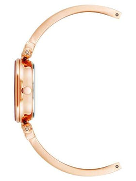 Anne Klein ساعة سوار ذهبية وردية اللون بحجر كوارتز للنساء، ساعة فاخرة مرصعة بالماس مع قرص من صدف اللؤلؤ الوردي الفاتح، ساعة أنيقة للاستخدام اليومي، هدية ساعة أنيقة للسيدات، AK/1980BMRG