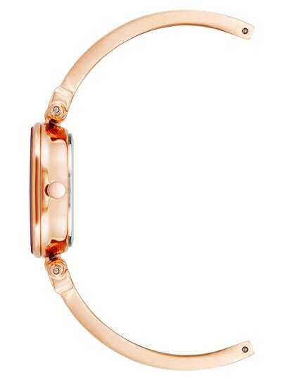Anne Klein ساعة سوار ذهبية وردية اللون بحجر كوارتز للنساء، ساعة فاخرة مرصعة بالماس مع قرص من صدف اللؤلؤ الوردي الفاتح، ساعة أنيقة للاستخدام اليومي، هدية ساعة أنيقة للسيدات، AK/1980BMRG