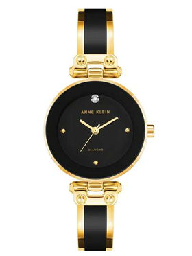 Anne Klein ساعة سوار للنساء بإطار ذهبي وأسود مرصعة بالراين ستون، ساعة أنيقة وكاجوال هدية للسيدات، AK/1980BKGB