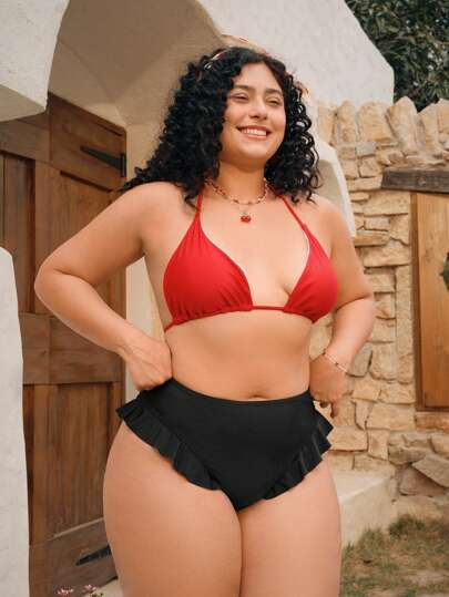 Swim Mod شورت بيكيني بخصر كبير بطبقة مكسرة، مناسب للشاطئ والعطلات الصيفية
