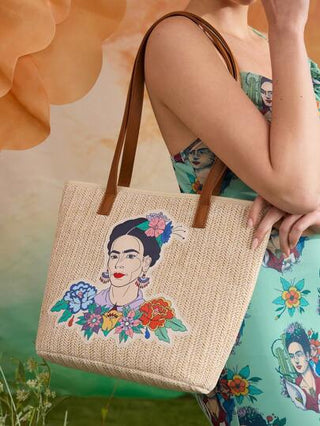 Frida Kahlo X  حقيبة أنيقة للنساء للسفر والتنقل مطبوعة بزهور ورسومات، سعة كبيرة، مناسبة للربيع والصيف، الشاطئ، التنقل، النزهات، الحدائق، والساحل، مناسبة للنساء والطالبات