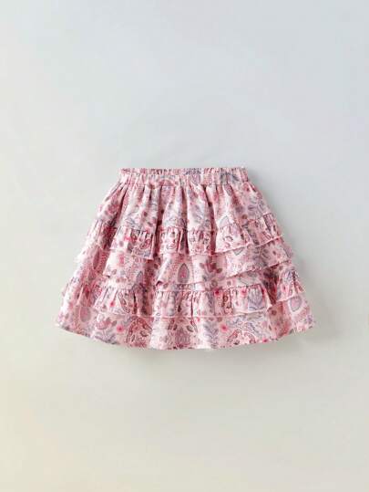 SHEIN Maija Kids فستان قصير للفتاة الصغيرة بطبعة زهور عتيقة، حواف مكشكشة بأربطة قابلة للتعديل، طقم من قطعتين للاستخدام في الخارج والمنزل والمدرسة والعطلات، بطراز بوهو في فصلي الربيع والصيف