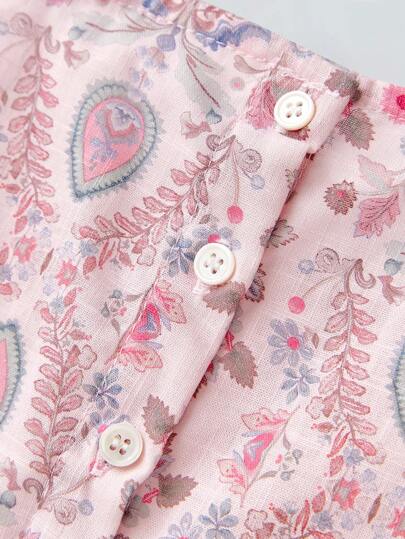 SHEIN Maija Kids فستان قصير للفتاة الصغيرة بطبعة زهور عتيقة، حواف مكشكشة بأربطة قابلة للتعديل، طقم من قطعتين للاستخدام في الخارج والمنزل والمدرسة والعطلات، بطراز بوهو في فصلي الربيع والصيف