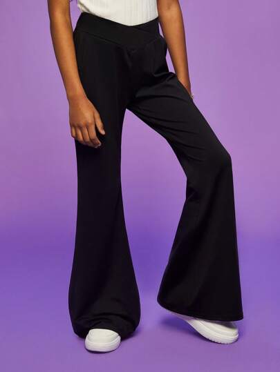 CATWOMAN X SHEIN بنطلون قماشي بقصة واسعة، مريح وكاجوال، مزين بحروف وقطط مرصعة بالراين على لون أسود للفتيات المراهقات