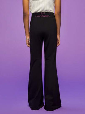 CATWOMAN X SHEIN بنطلون قماشي بقصة واسعة، مريح وكاجوال، مزين بحروف وقطط مرصعة بالراين على لون أسود للفتيات المراهقات
