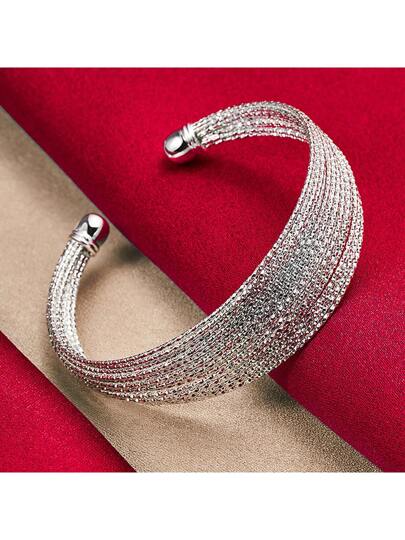 سوار فضة عيار 925 بخطوط متعددة للنساء والرجال، مجوهرات للخطوبة والزفاف والأحفال العصرية والممتعة