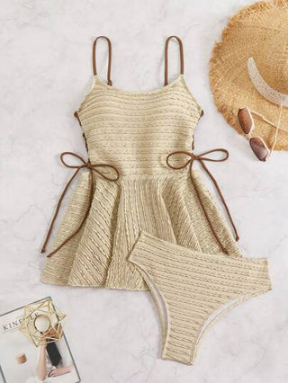 طقم تانكيني حريمي Swim طقم فستان وشورت للسيدات مجموعة ملابس للإجازة الربيعية من القماش الجاكار، 2 قطع