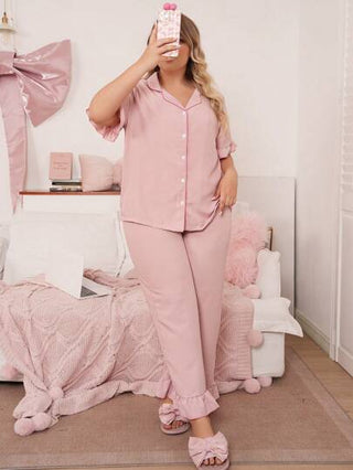 SweetSlumber طقم بيجامة كبير الحجم مع تصميم كشكش ملون