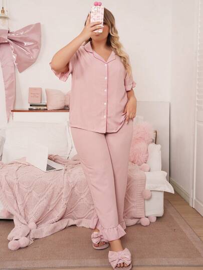 SweetSlumber طقم بيجامة كبير الحجم مع تصميم كشكش ملون