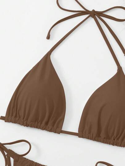 SHEIN Swim Curve مجموعة بكيني مربوطة بشكل مثلث من قطعتين بلون واحد للمرأة بقياسات كبيرة، ملابس سباحة أنيقة وجذابة