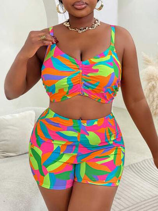 SHEIN Slayr CURVE طقم ملابس سباحة مقاس كبير 3 قطع: ملابس السباحة، غطاء ، طباعة تصميم، ملابس شاطئ كاجوال للعطلات الصيفية، إجازة
