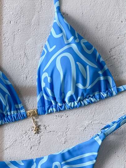 Swim Vcay بكيني نسائي عشوائي الطباعة الزهرية مزين بمعدن قبة الرقبة العارية