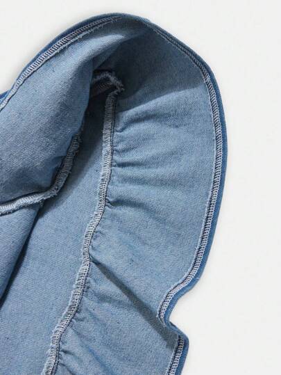 SHEIN Elladie kids فستان قصير كاجوال للبنات مزين بفيونكة جينز، حمالات متجعدة، بلا أكمام، خفيف الوزن، أنيق ومريح للصيف