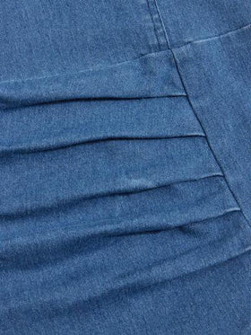 SHEIN Elladie kids فستان قصير كاجوال للبنات مزين بفيونكة جينز، حمالات متجعدة، بلا أكمام، خفيف الوزن، أنيق ومريح للصيف