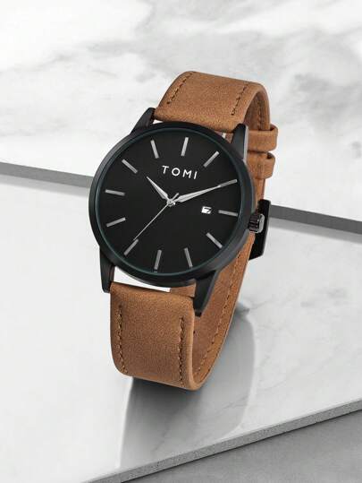 ساعة TOMI 1 قطعة من سبيكة الزنك والجلد، تصميم عصري بسيط، مناسبة للمراهقين، مثالية للاستخدام اليومي وهدايا العطلات