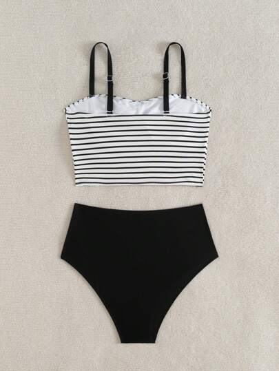طقم تانكيني حريمي Swim Vcay طقم سباحة تانكيني تصميم ألوان كتل مع أحزمة سباغيتي، مناسب للنساء لارتداء في الصيف في الشاطئ والإجازات
