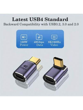 قطعتين من محول نوع USB-C، محول ذكر USB-C إلى أنثى، 40 جيجابت في الثانية، يدعم شحن سريع 100 واط وشاشات 8K @60 هرتز، متوافق مع Thunderbolt 4/3, USB-C, محاور الربط، قواعد الإضافات والأجهزة اللوحية