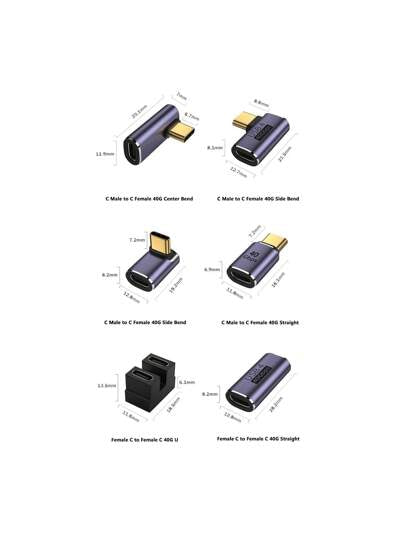 قطعتين من محول نوع USB-C، محول ذكر USB-C إلى أنثى، 40 جيجابت في الثانية، يدعم شحن سريع 100 واط وشاشات 8K @60 هرتز، متوافق مع Thunderbolt 4/3, USB-C, محاور الربط، قواعد الإضافات والأجهزة اللوحية