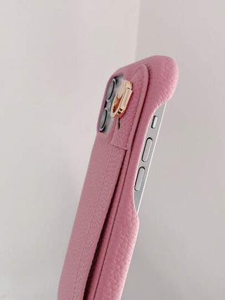 غطاء هاتف بنقشة جلد الليتشي الوردي مع حامل، غطاء واقي ذو لون موحد متوافق مع iPhone 16/15/14/Plus/13/12/11 Pro Max وGalaxy S21 FE/S22/S23/S24/S25 Plus/Note 20 Ultra/A52/A53/A54، Pixel 4XL، Edge 30، Xperia 10 IV