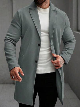Manfinity Homme معطف أنيق متين وأحادي الصدر بياقة صفا للرجال، للخريف والشتاء