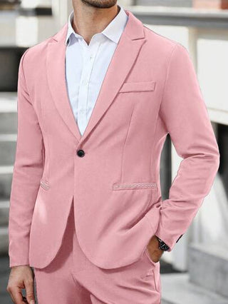 Manfinity Bizformal بدلة بسيطة وأنيقة، بسترة وبنطال من لون سادة، ملابس كاجوال للارتداء اليومي