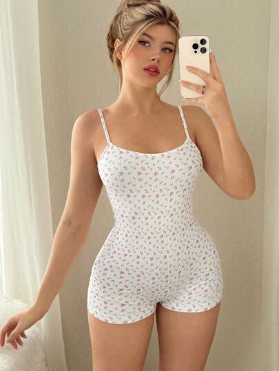 Sweetina النساء القفز البيجاما مع ربطة الخلف المطبوع بحمالات رفيعة ظهر مكشوف للخروج من ال- Y2K