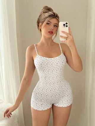 Sweetina النساء القفز البيجاما مع ربطة الخلف المطبوع بحمالات رفيعة ظهر مكشوف للخروج من ال- Y2K
