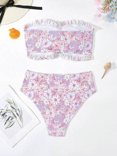 SHEIN Swim Curve طقم بيكيني لحجم كبير النساء، بنمط بسيط وعصري للاستخدام في الشاطئ والمنتجعات