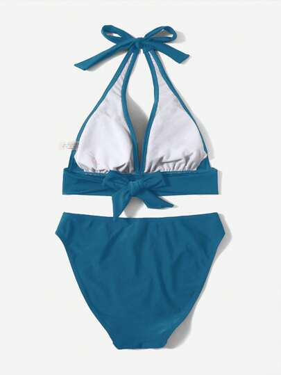 Swim Vcay بكيني للنساء مجموعة ملابس سباحة أحادية اللون، عاري الظهر، شريطي، صيفي ، جذاب