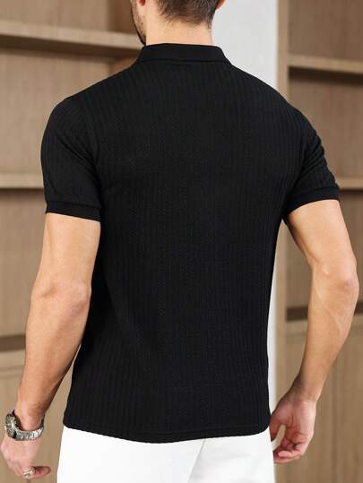 Manfinity Homme بلوزة رجالية بأكمام قصيرة بتصميم أزرار أمامية للملابس الرسمية ذات لون عادي