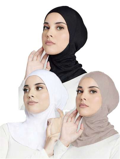 3 قطع مجموعة مكونة من ألوان ثابتة عصرية للمرأة، تشمل غطاء ذقن مرن، طرحة ذات غطاء مريح والطرحة الإطار، مناسبة للارتداء اليومي مع فستان عباية كأساس. طرحة نسائية منفذة للهواء تحت الغطاء