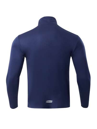 Manfinity Sport Polished تي شيرت رياضي كاجوال للرجال بياقة سحاب وطباعة حرفية بأكمام طويلة