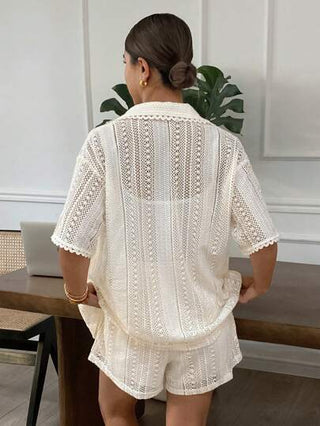 Serisse مجموعة ملابس علوية كم قصير فضفاضة وشورت من لون سادة للنساء، بتصميم بسيط وأنيق للارتداء اليومي والكاجوال