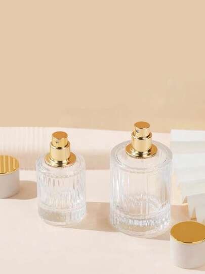 زجاجة عطر فارغة فوهتها لولبية بخطوط رأسية سعة 100مل /50مل /30مل ذات سعة كبيرة وقابلة للرش للمواد التجميلية الفاخرة، عبوة فرعية مناسبة