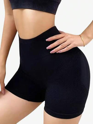 شورتات رياضية مشدّدة عالية الخصر بدون تفاصيل للنساء، تنحيف الأرداف، قصة موضة، ملابس رياضية لصالة الألعاب الرياضية، قماش مطاطي منفذ للرطوبة وقابل للتنفس