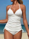طقم تانكيني حريمي Swim Lushoire 2 قطعة/مجموعة من أطقم تانكيني للنساء ذات قماش محبوك بملمس نسيجي أبيض مع رباط عند الخصر، أنيقة وكاجوال لأيام العطلات والصيف والشاطئ