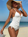 طقم تانكيني حريمي Swim Lushoire 2 قطعة/مجموعة من أطقم تانكيني للنساء ذات قماش محبوك بملمس نسيجي أبيض مع رباط عند الخصر، أنيقة وكاجوال لأيام العطلات والصيف والشاطئ