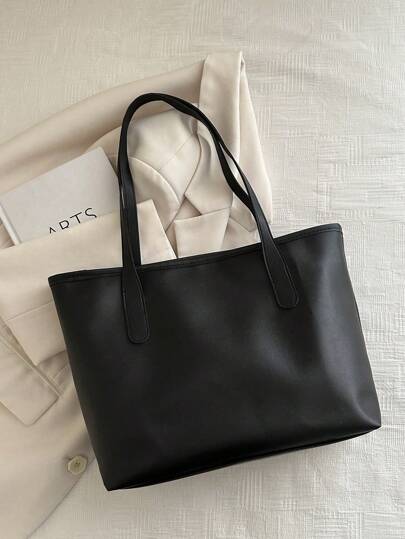 1 حقيبة كاجوال ذات سحاب مطبوعة بنجمة خماسية مزينة بالجلد الاصطناعي الأسود، مناسبة للاستخدام اليومي للنساء