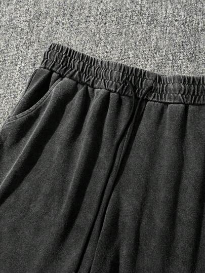 طقم سترة بلا أكمام وشورت مغسول ومشوه للرجال