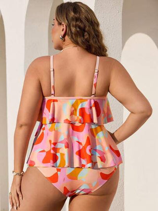 Swim Lushoire ملابس علوية بيكيني مناسب لحجم إضافي للنساء مطبوع بنمط هندسي للاستخدام اليومي والعطلات