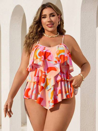 Swim Lushoire ملابس علوية بيكيني مناسب لحجم إضافي للنساء مطبوع بنمط هندسي للاستخدام اليومي والعطلات