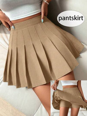 SHEIN PETITE تنورة قصيرة نسائية بطية أنيقة وعصرية للذهاب للجامعة، لون سادة، طراز ربيعي/صيفي