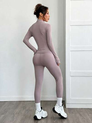 SHEIN EZwear بدلة رياضية قطعتين بسحاب بنفسجية اللون: جاكيت وتايت
