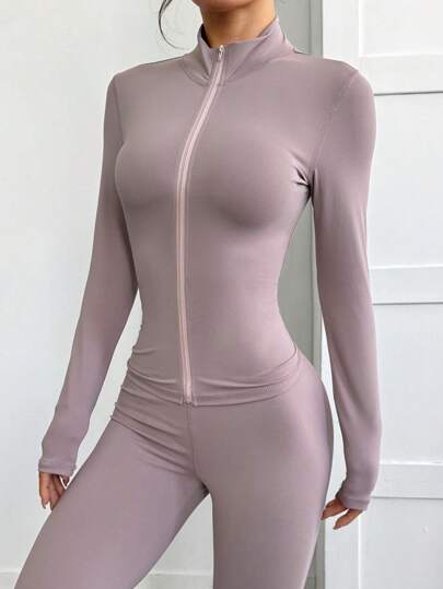 SHEIN EZwear بدلة رياضية قطعتين بسحاب بنفسجية اللون: جاكيت وتايت